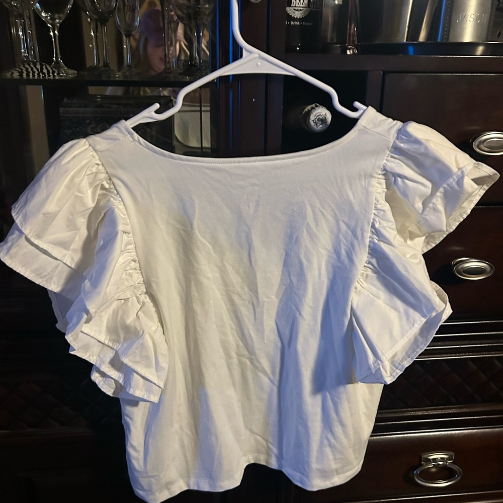 White Ruffled Sleeve Top - Picture 2 of 3